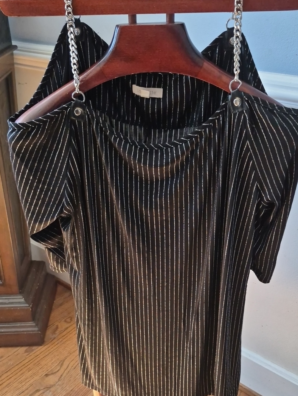 Cold-Shoulder Black Pinstripe Women's Top